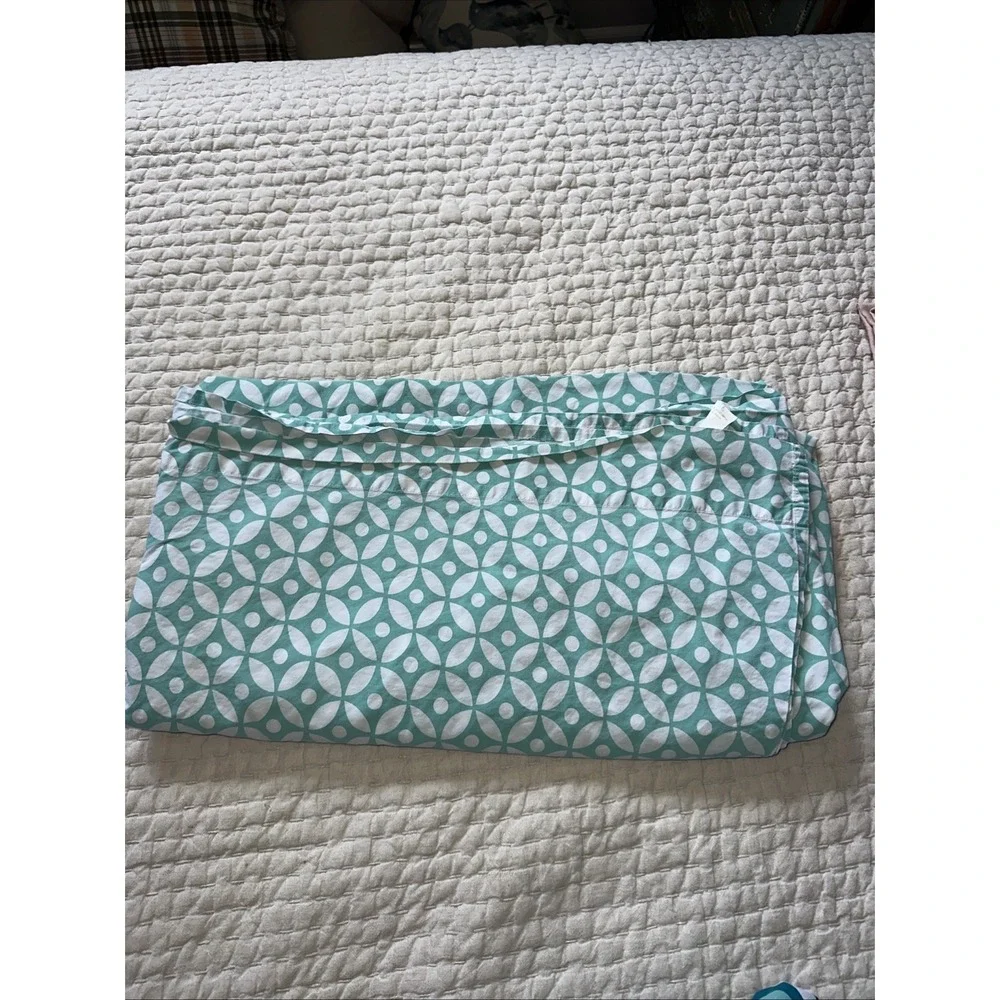 Pottery Barn Dot & Petal Aqua Teal Full Flat Sheet Top Cotton Bedding Vintage